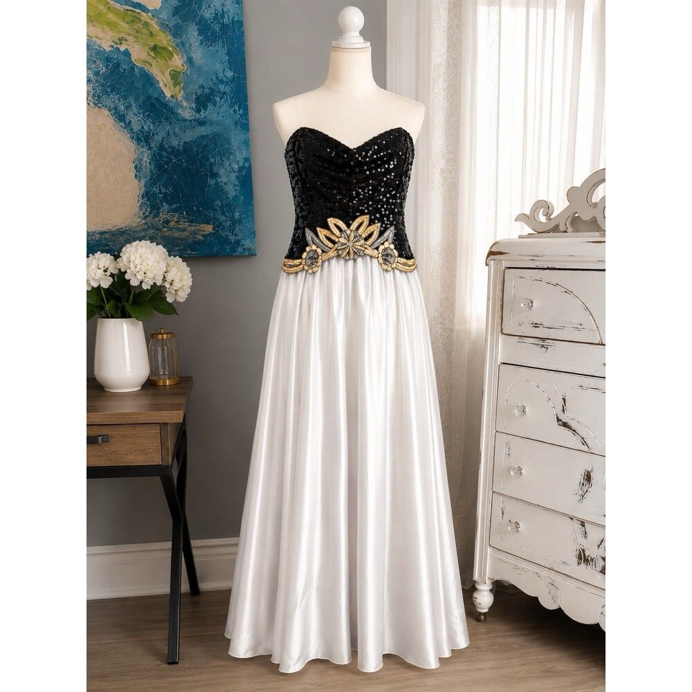Vintage Black And White Sequin Corset Dress with Good and silver overlay